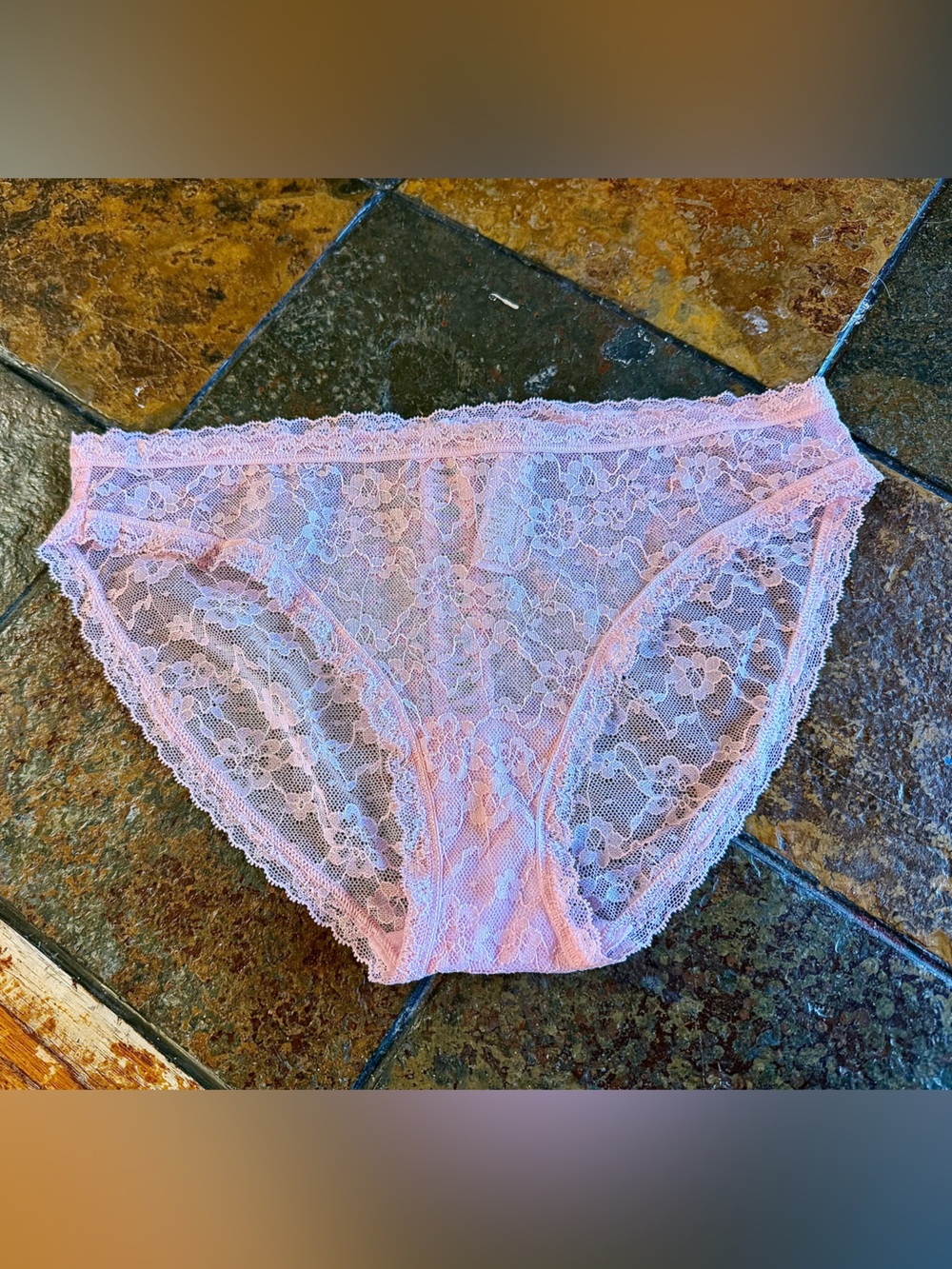 Victoria's Secret Sheer Pink Lace Panty with Ladder Detail